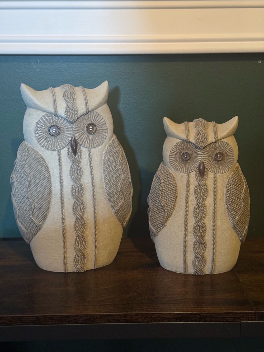 Resin Cable Knit Sweater Owl Figurine Set (2) - Textured Country Home Decor